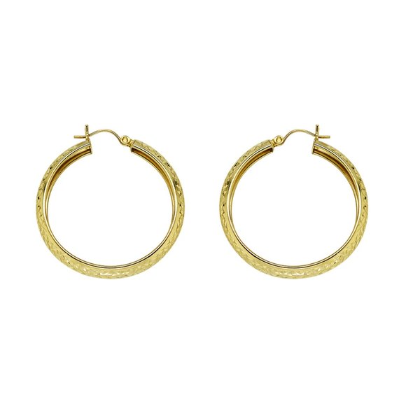 Diamond Cut Hoop Earrings 14K Yellow Gold - Picture 3 of 4
